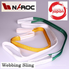 Webbing sling belt for luggage lifting. Manufactured by Naroc Rope Tech. Made in Japan (nylon belt with plastic buckle)